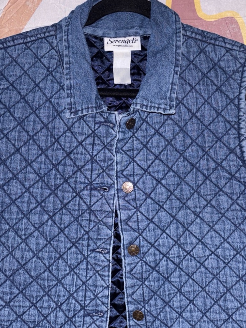 Serengeti Women’s Quilted blue Denim Vest fall layering piece boho farm cottage - Picture 2 of 5
